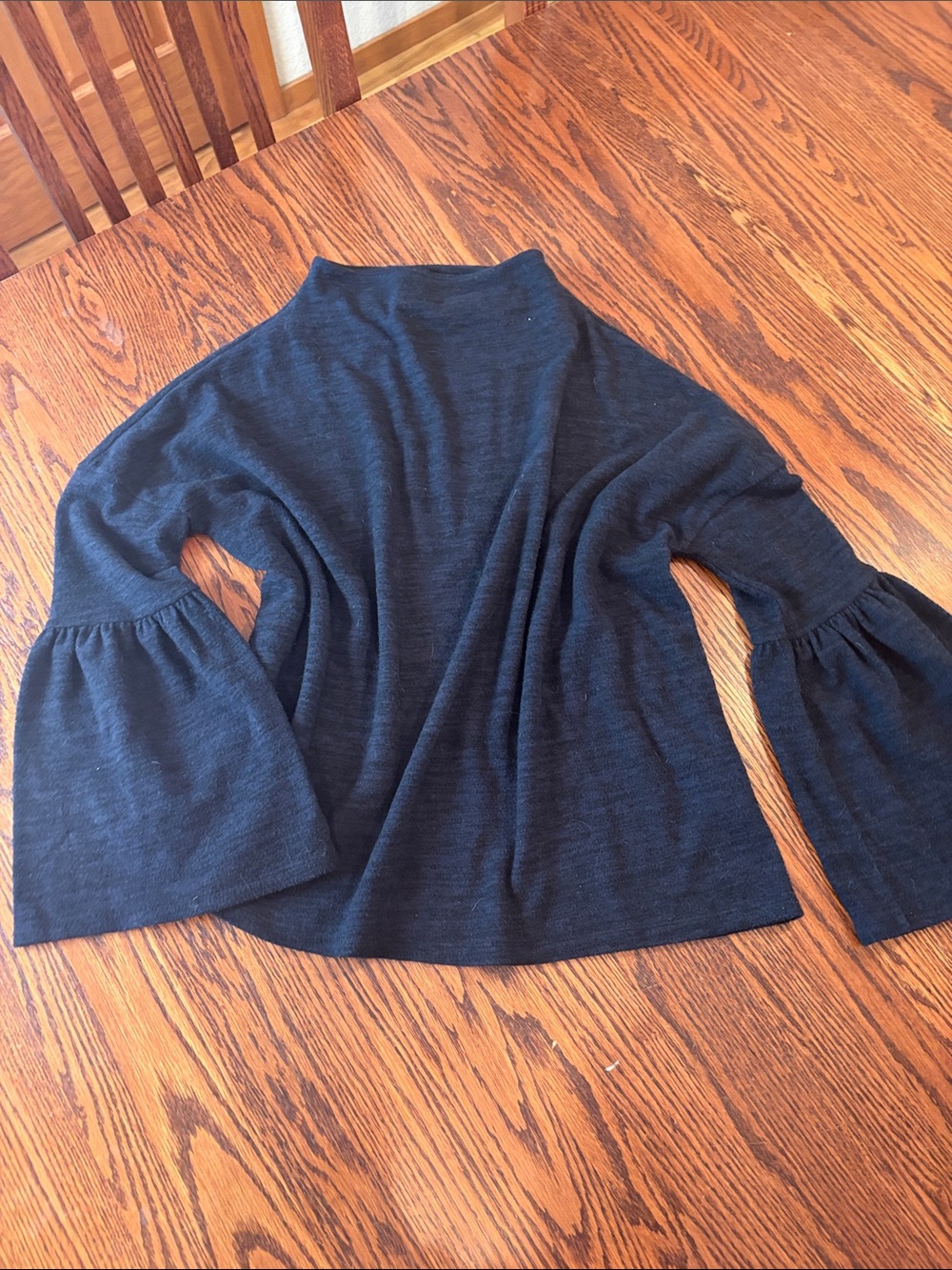 Heathered Black Bell Sleeve mock neck sweater Top